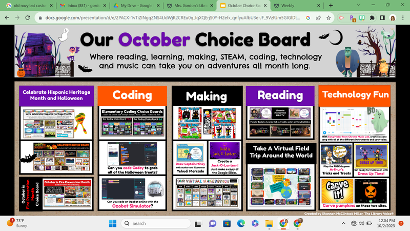 October Choice Board